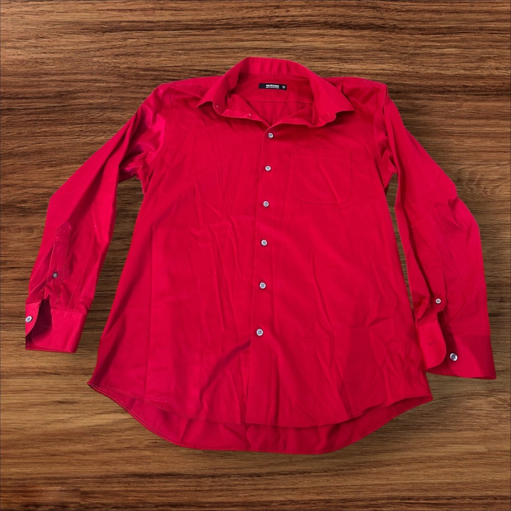Murano Mens Dress Shirt 16 1/2 33 Long Sleeve Red‎ Cotton Blend